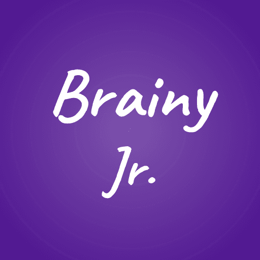 The Brainy Junior app icon: Brainy Jr. in white handwriting on a violet square
