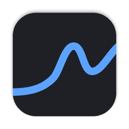The iSurge app icon: a graphite rounded square with a sky-blue line that runs flat, rises into one peak and dips